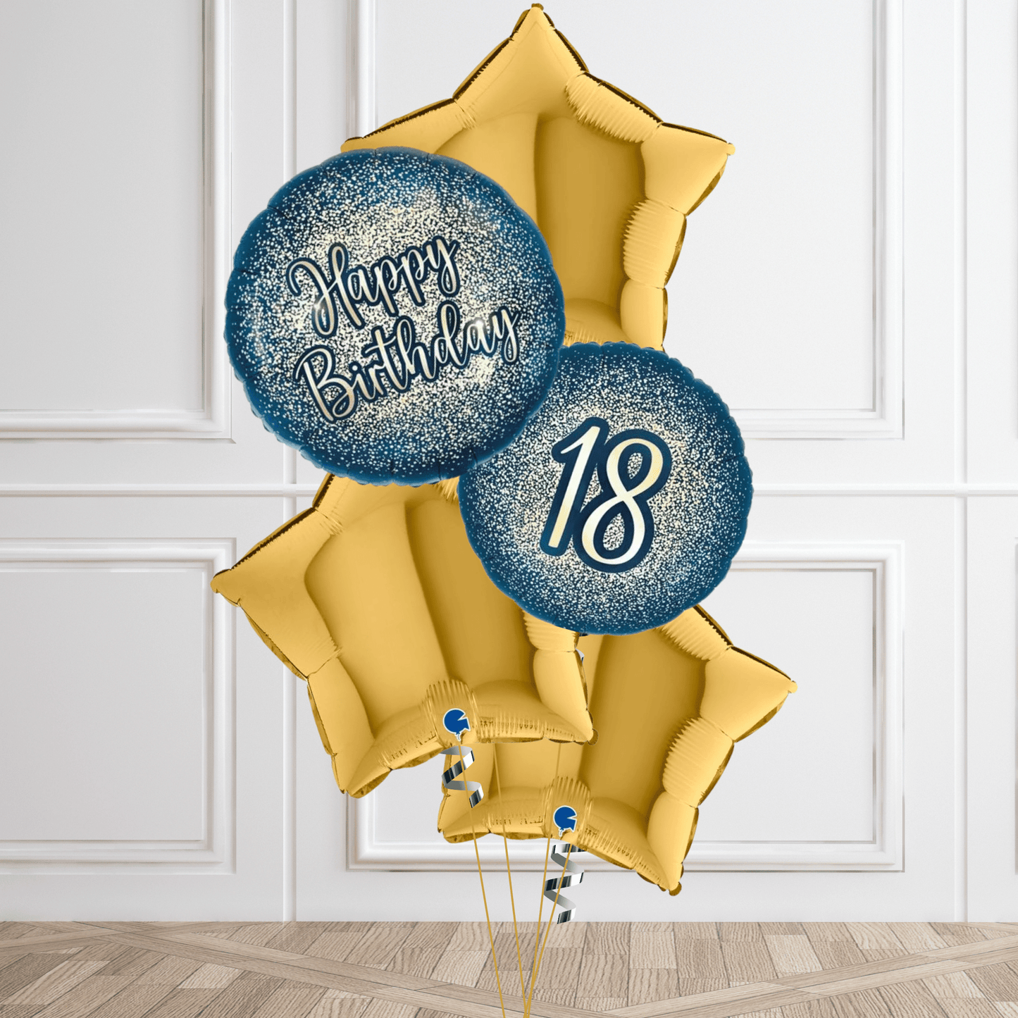 Sparkling Gold and Navy 18th Birthday Balloon Bouquet | The Party Hut