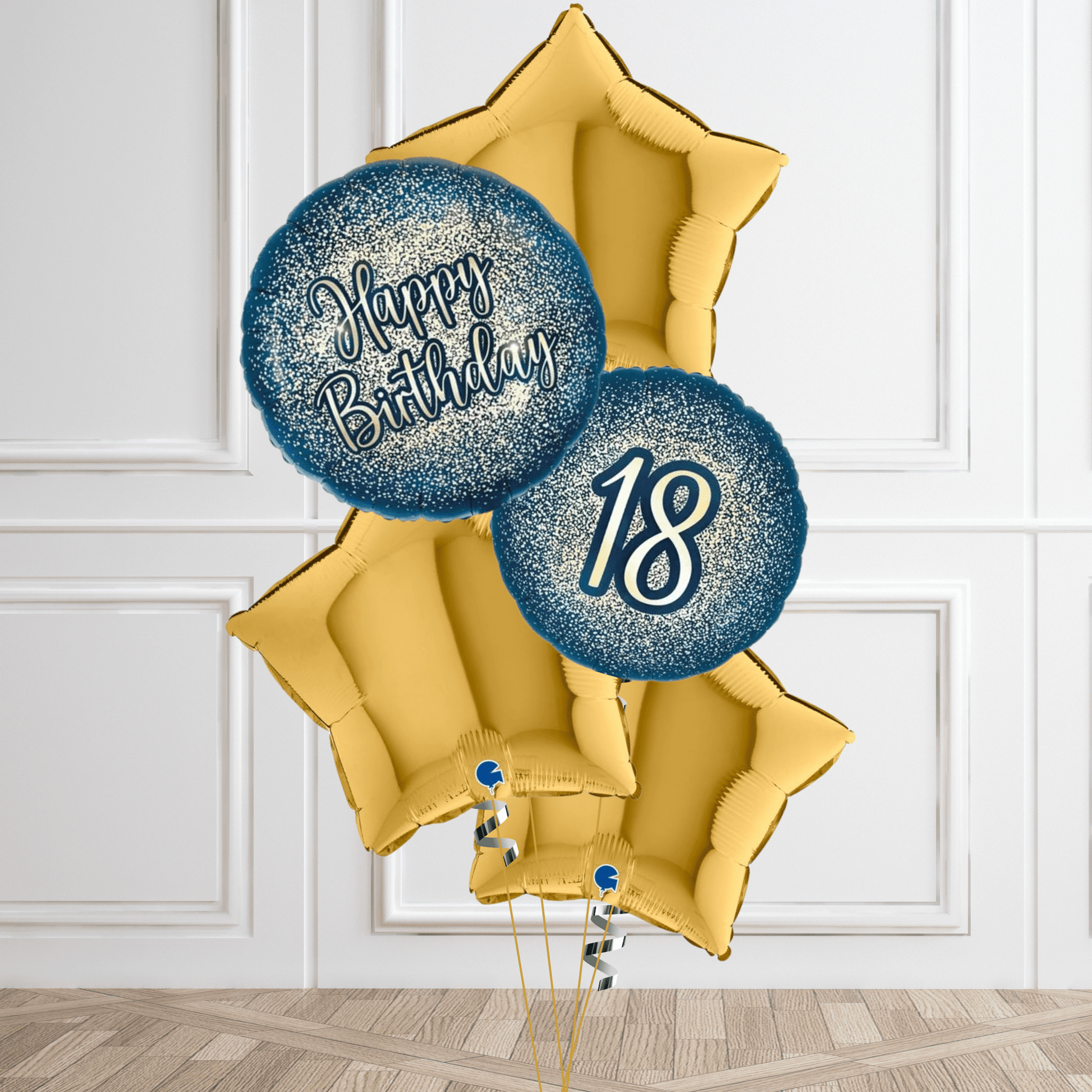 Sparkling Gold and Navy 18th Birthday Balloon Bouquet