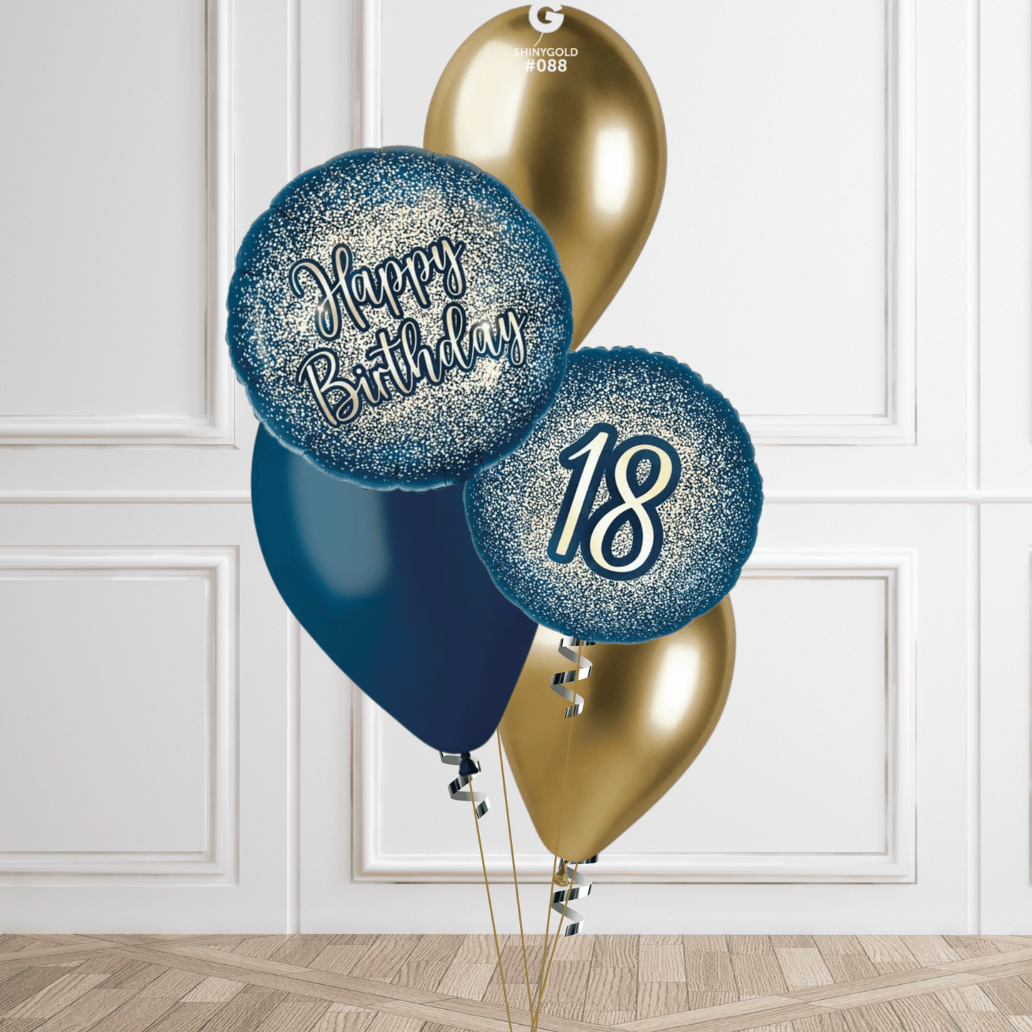 Sparkling Gold and Navy 18th Birthday Balloon Bouquet | The Party Hut