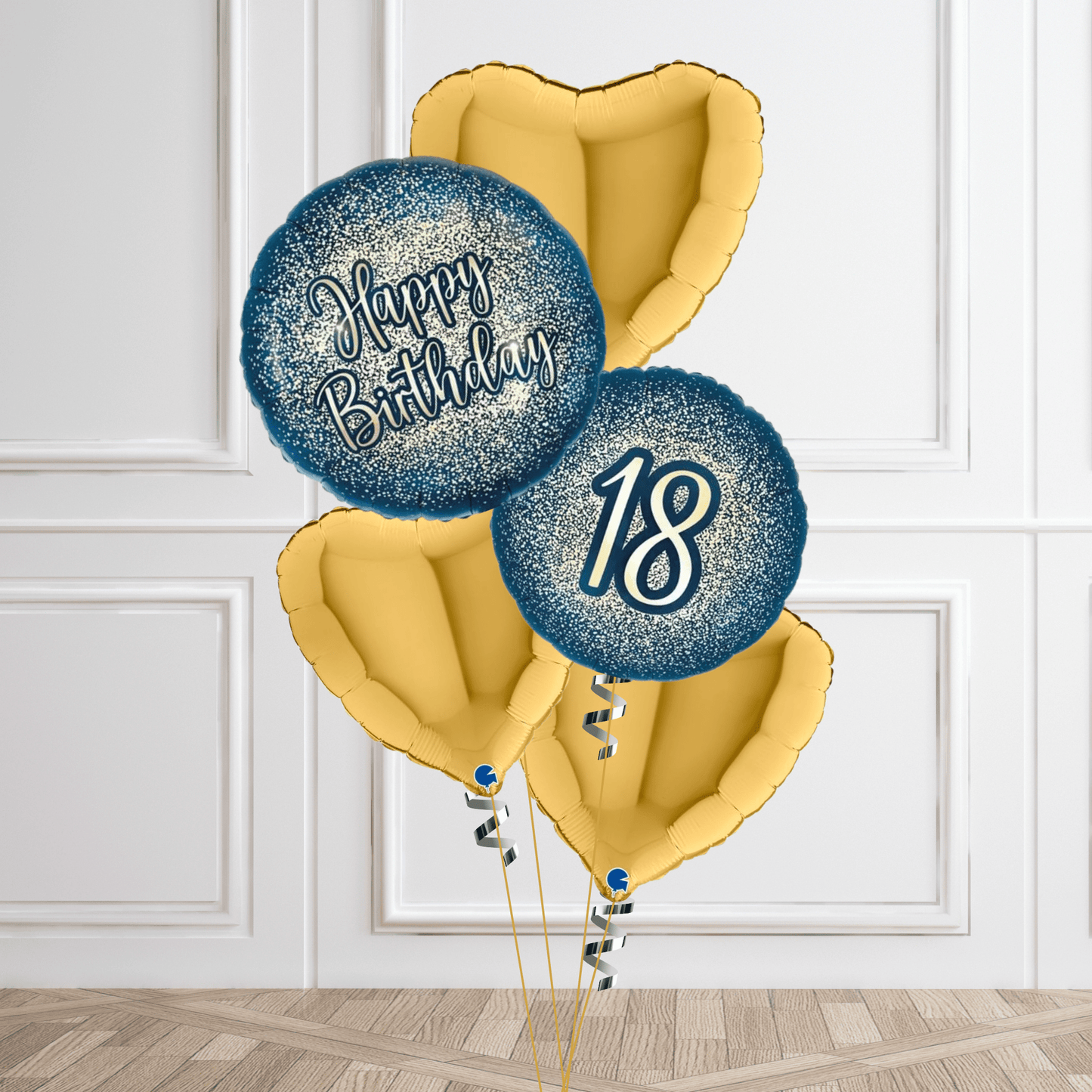 Sparkling Gold and Navy 18th Birthday Balloon Bouquet | The Party Hut