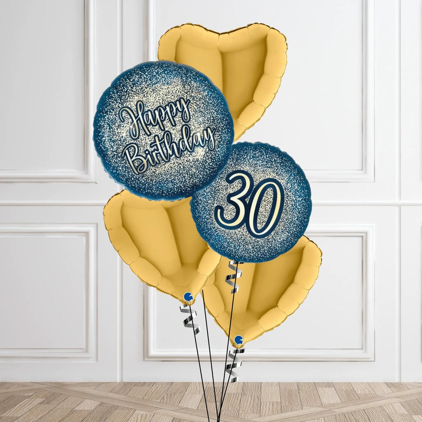 Sparkling Navy & Gold 30th Birthday Balloon Bouquet | The Party Hut