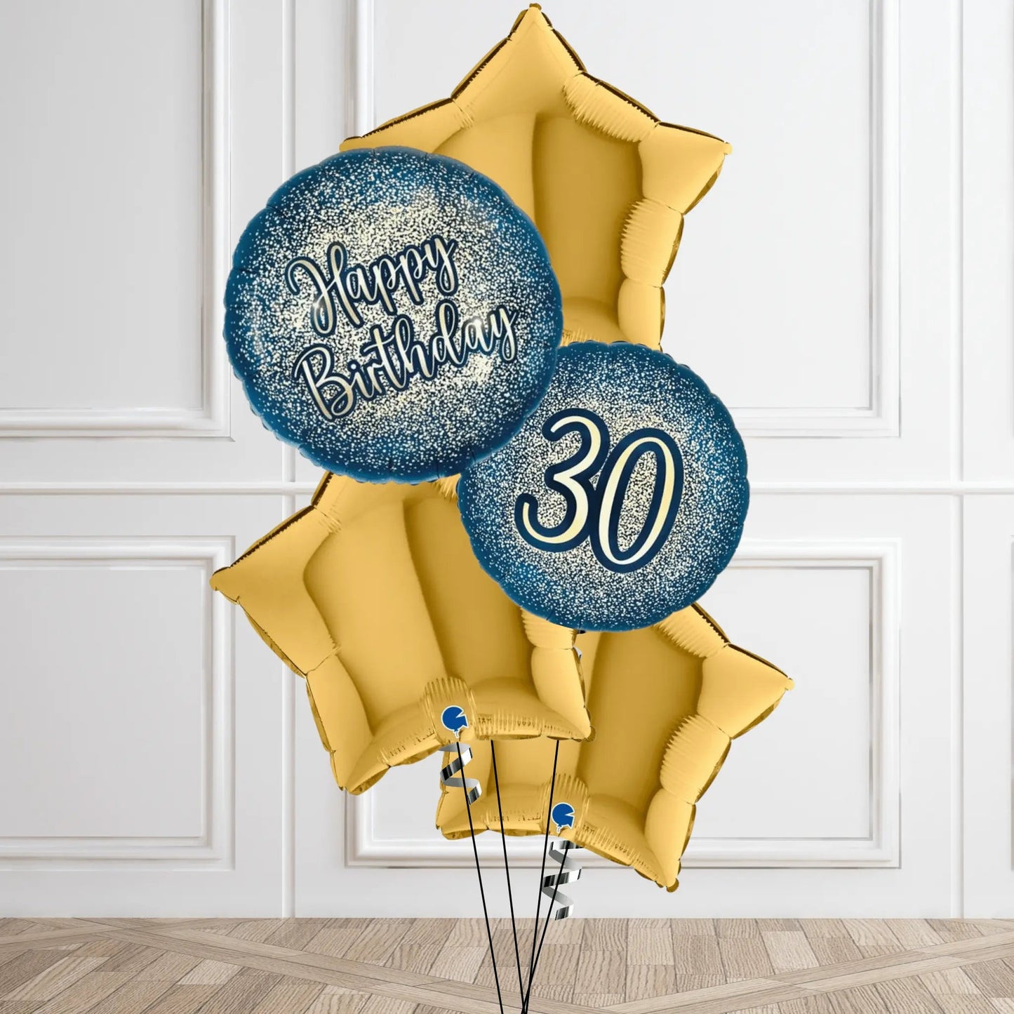 Sparkling Navy & Gold 30th Birthday Balloon Bouquet | The Party Hut