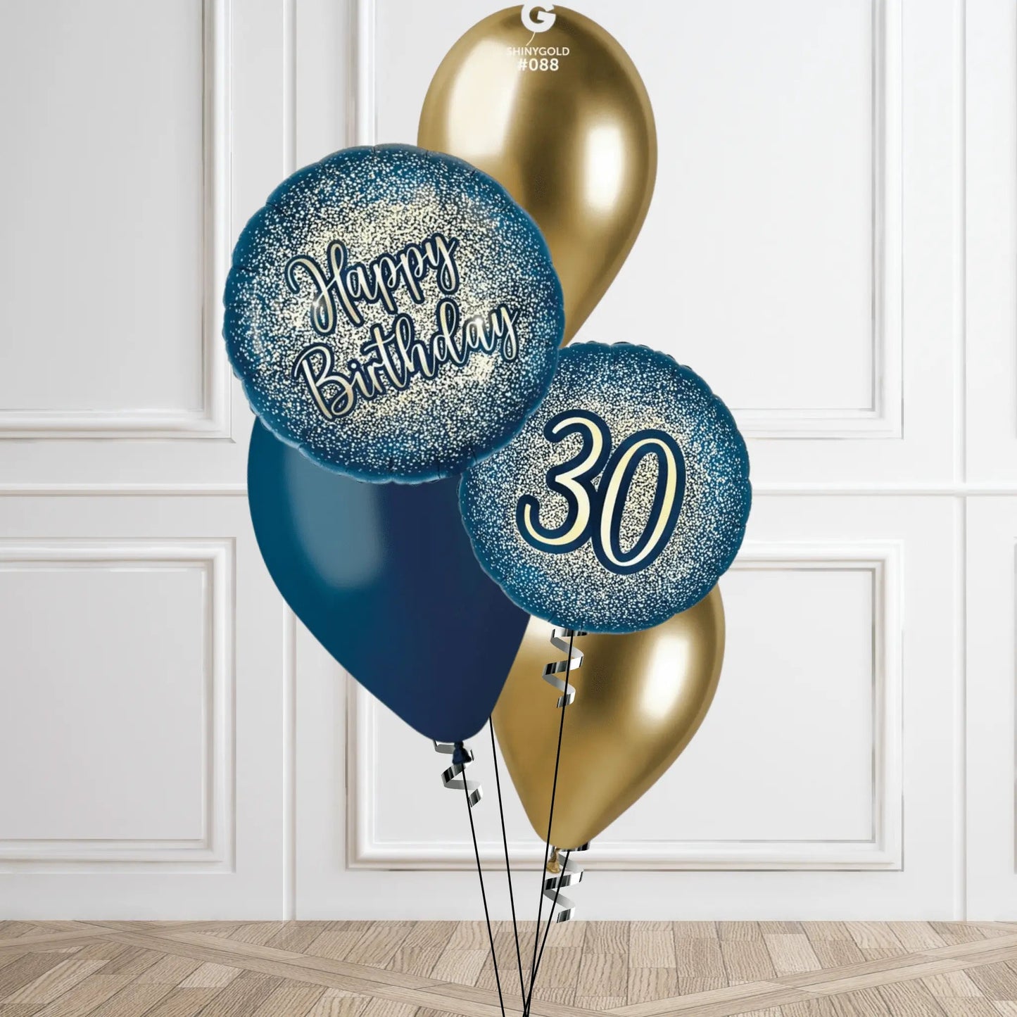 Sparkling Navy & Gold 30th Birthday Balloon Bouquet | The Party Hut