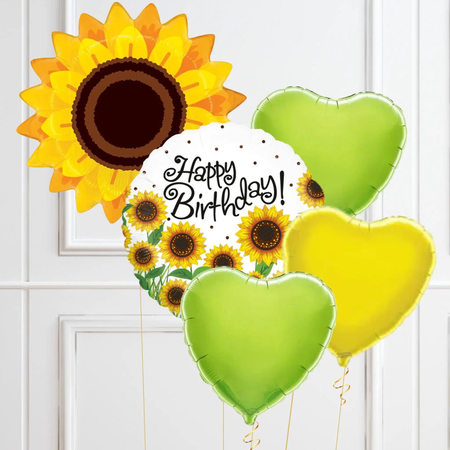 Sunflower Birthday Balloon Set - Cheerful Green & Yellow Heart Bundle | The Party Hut