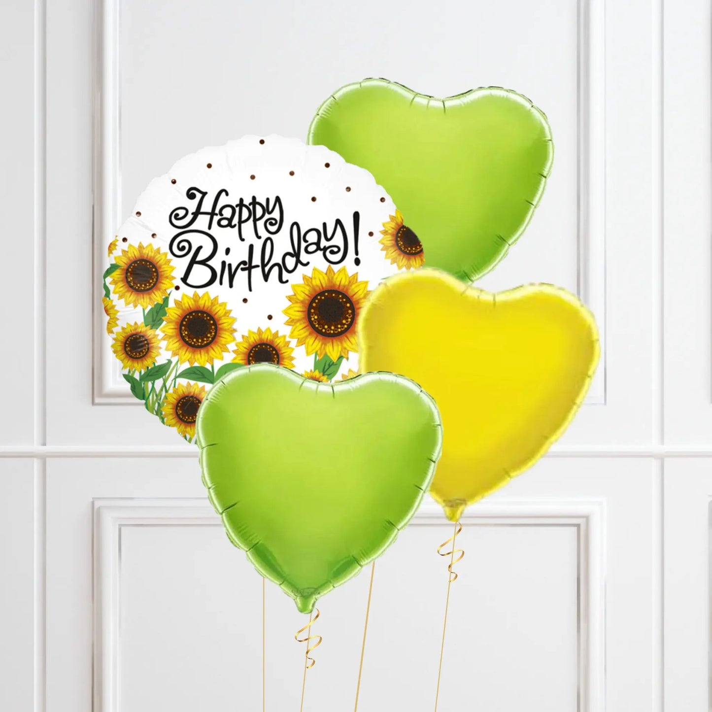 Sunflower Birthday Balloon Set - Cheerful Green & Yellow Heart Bundle | The Party Hut