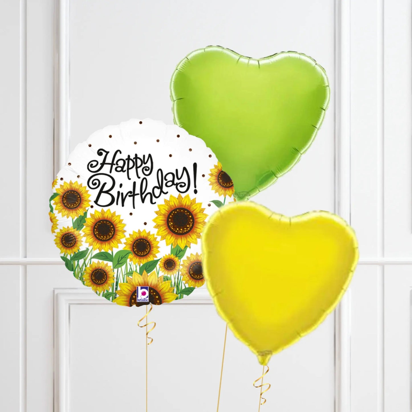 Sunflower Birthday Balloon Set - Cheerful Green & Yellow Heart Bundle | The Party Hut