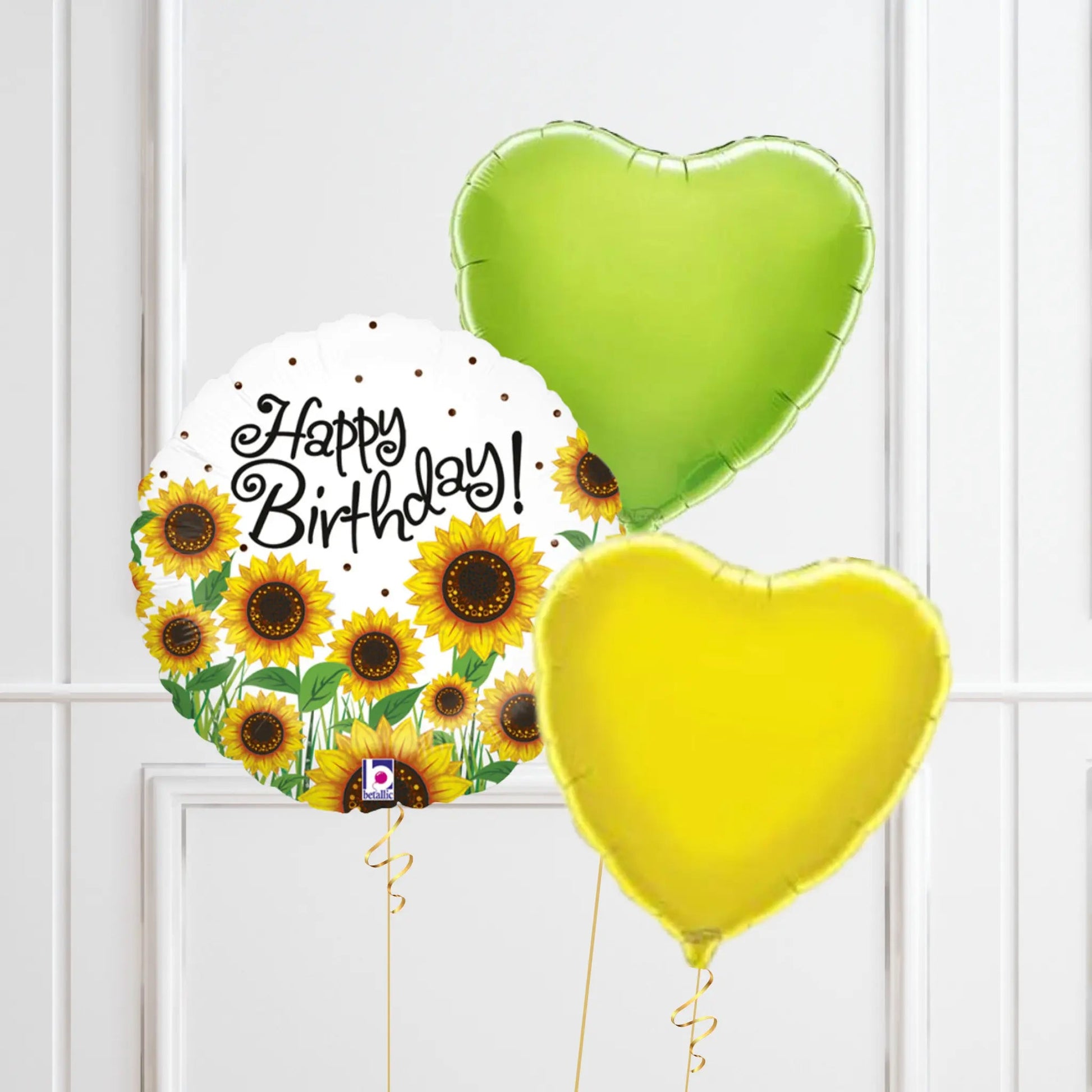 Sunflower Birthday Balloon Set - Cheerful Green & Yellow Heart Bundle