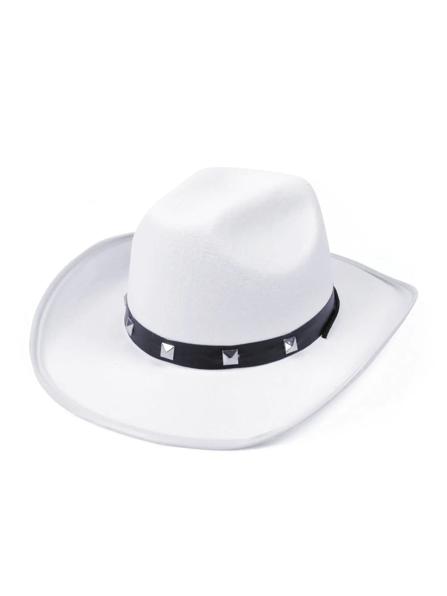 White Felt Cowboy Hat with Studded Trim | The Party Hut