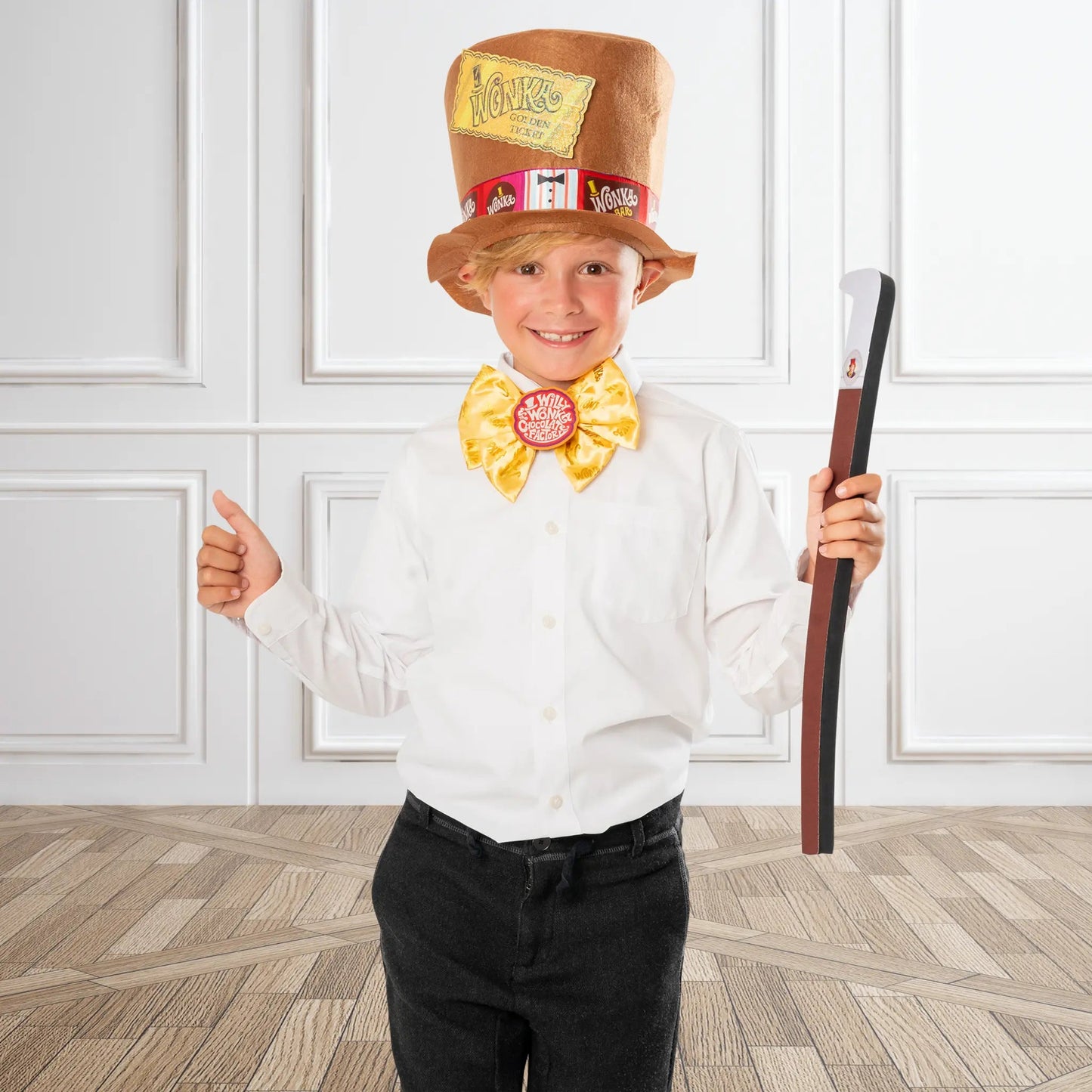 Willy Wonka Child Accessory Set – Hat, Faux Cane, Bow Tie, and Golden Ticket | The Party Hut