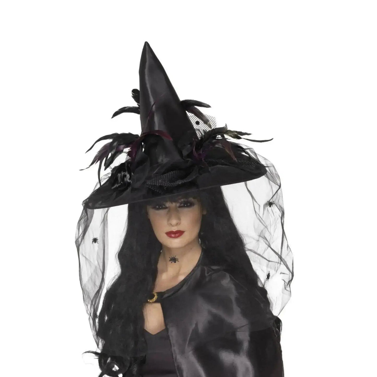 Witch Hat with Feathers and Netting | The Party Hut