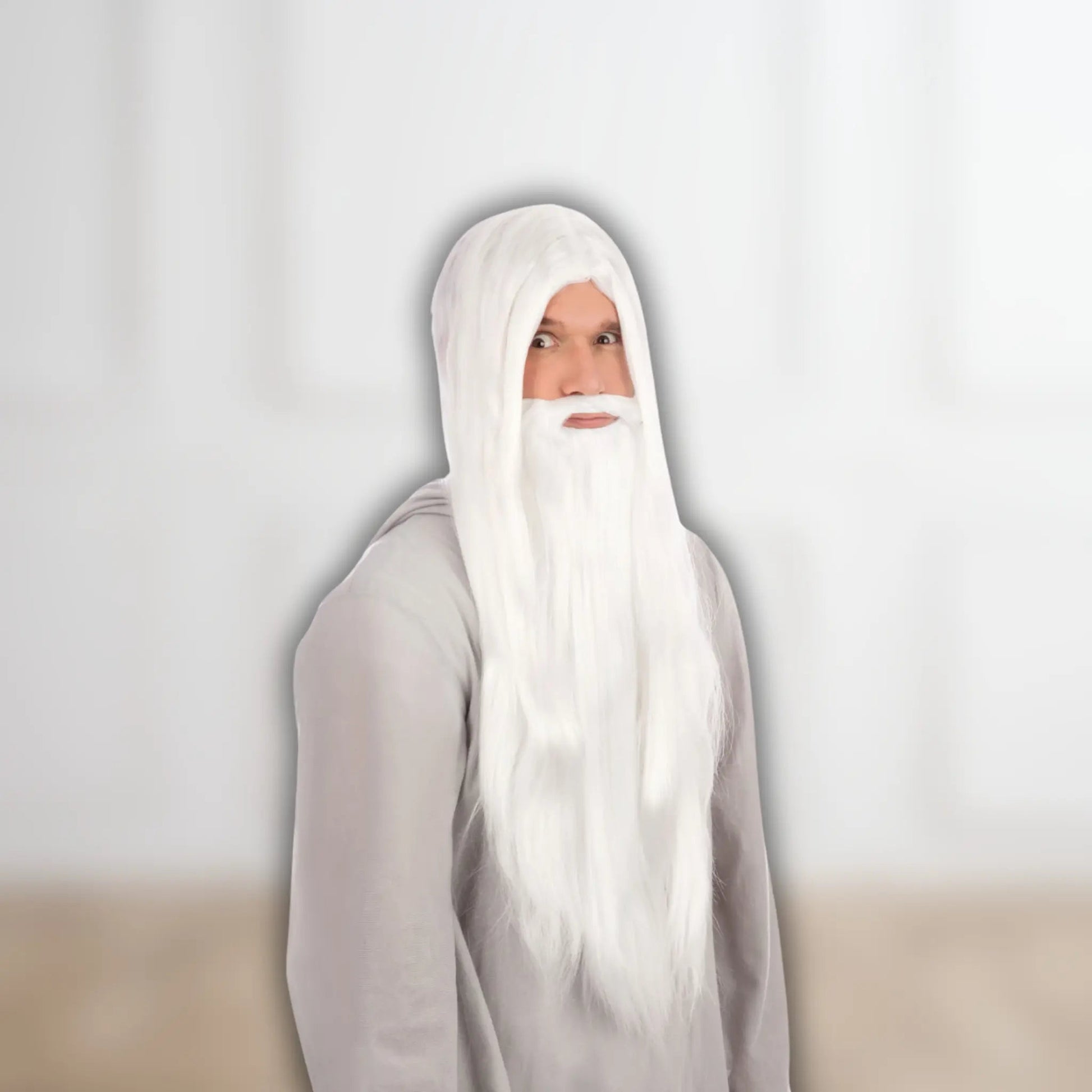 Wizard Wig and Beard Set (White, Long - Boxed)