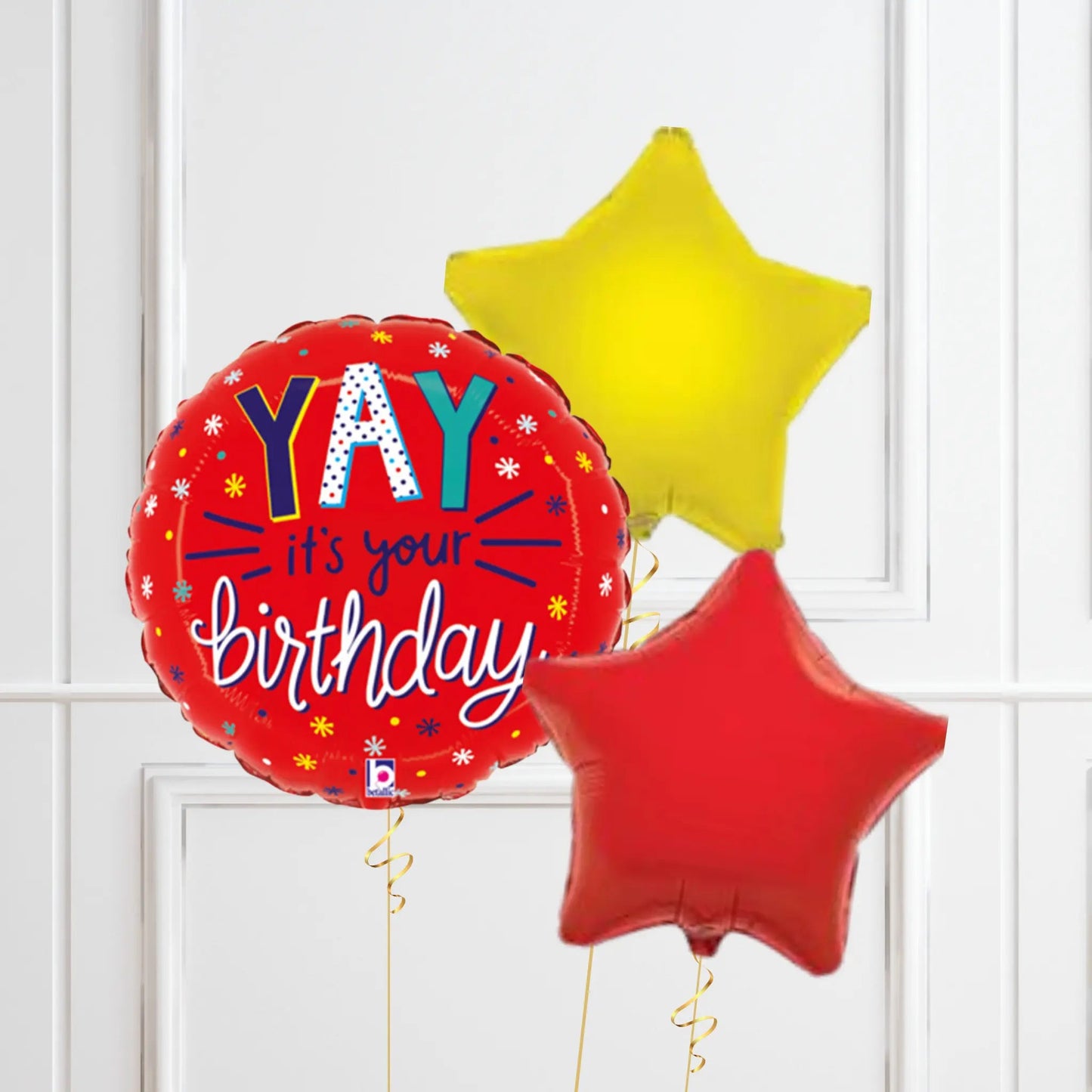 "YAY It's Your Birthday" Balloon Bundle - Bright Red, Yellow & Star - Themed Set | The Party Hut