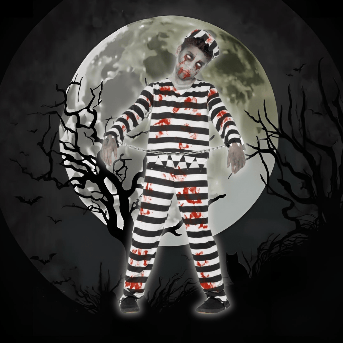 Zombie Convict Costume (Black) - Kids | The Party Hut