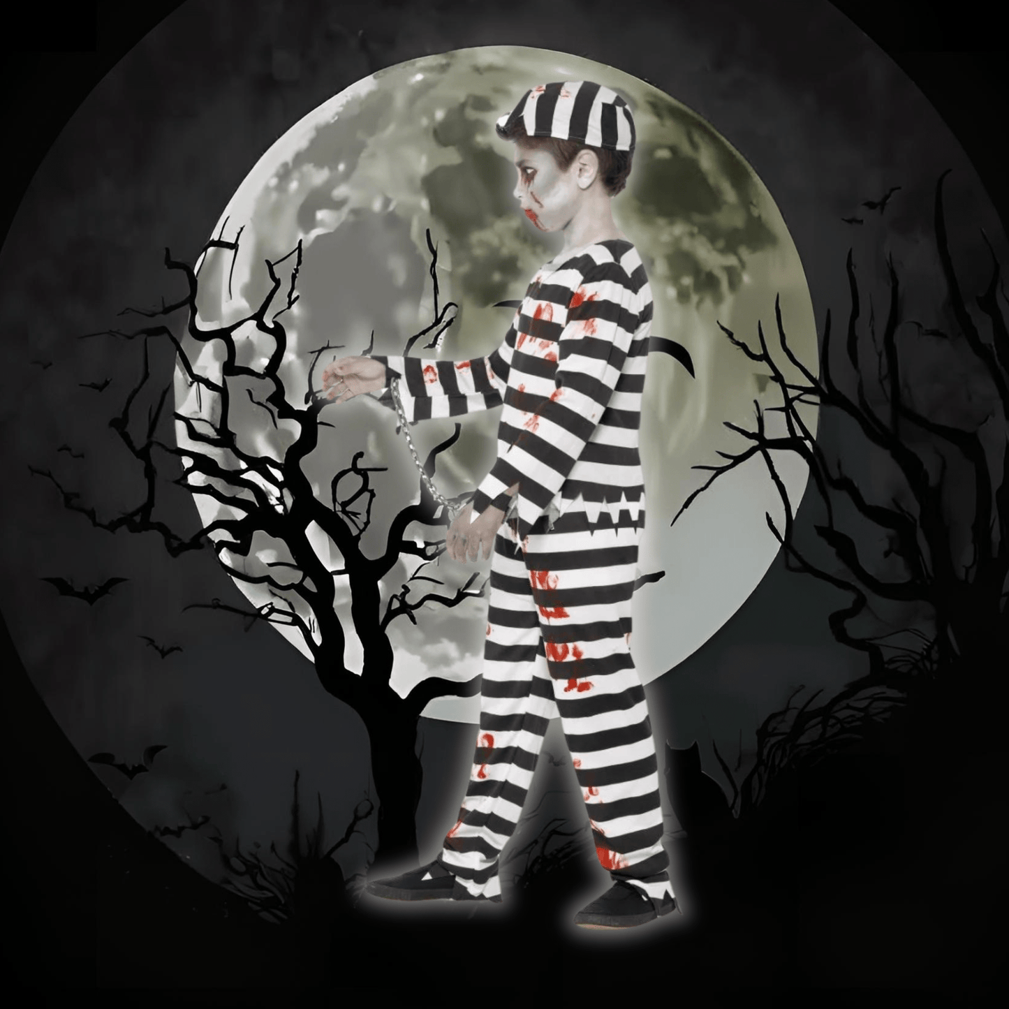 Zombie Convict Costume (Black) - Kids | The Party Hut