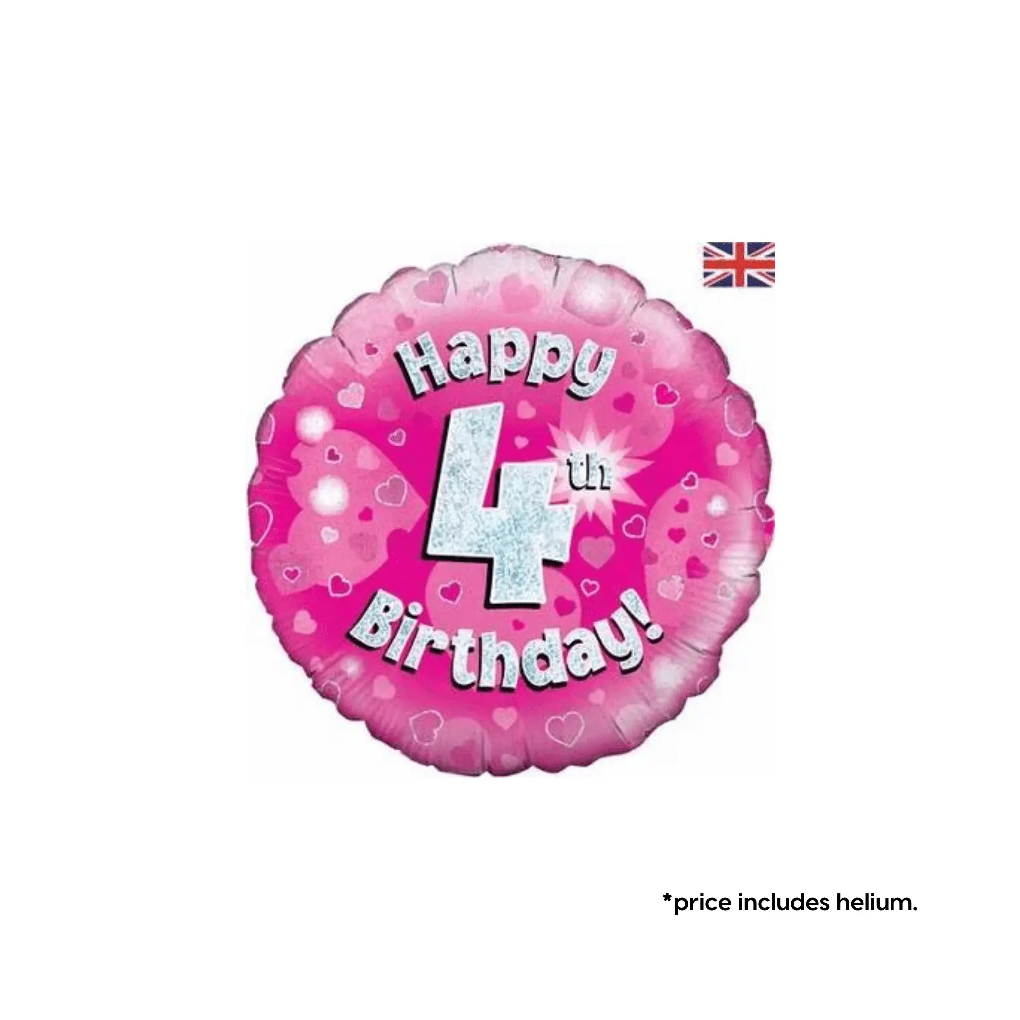 4th Birthday Balloon (Pink Sparkle) | The Party Hut