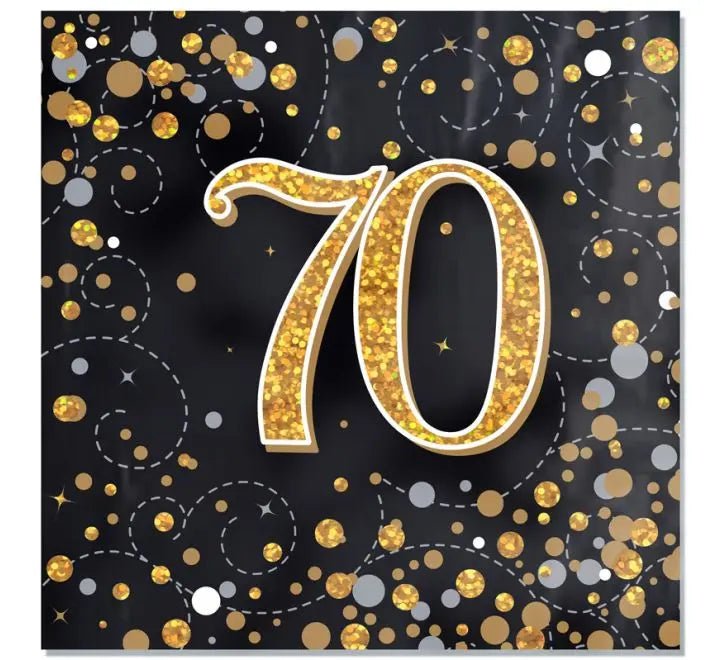 70th Birthday Napkins (Gold Sparkle) 16pk | The Party Hut