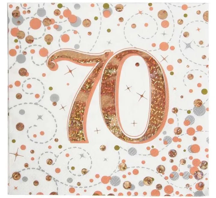 70th Birthday Napkins (Rose Gold) 16pk | The Party Hut