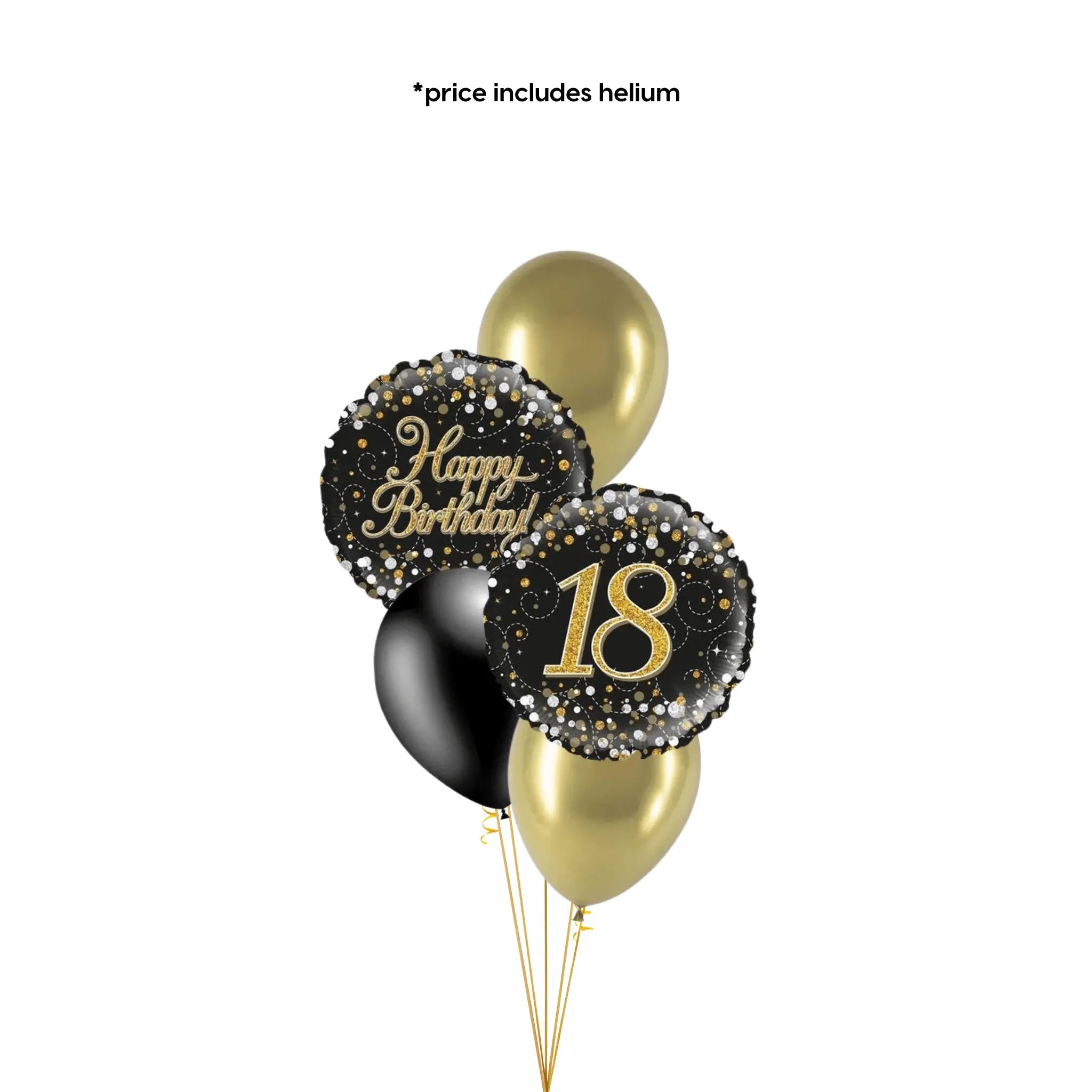 Birthday Balloon Bouquet (Gold Sparkle) | The Party Hut