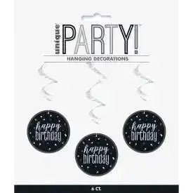 Black Sparkle - Happy Birthday Hanging Decorations - Pack of 3 | The Party Hut