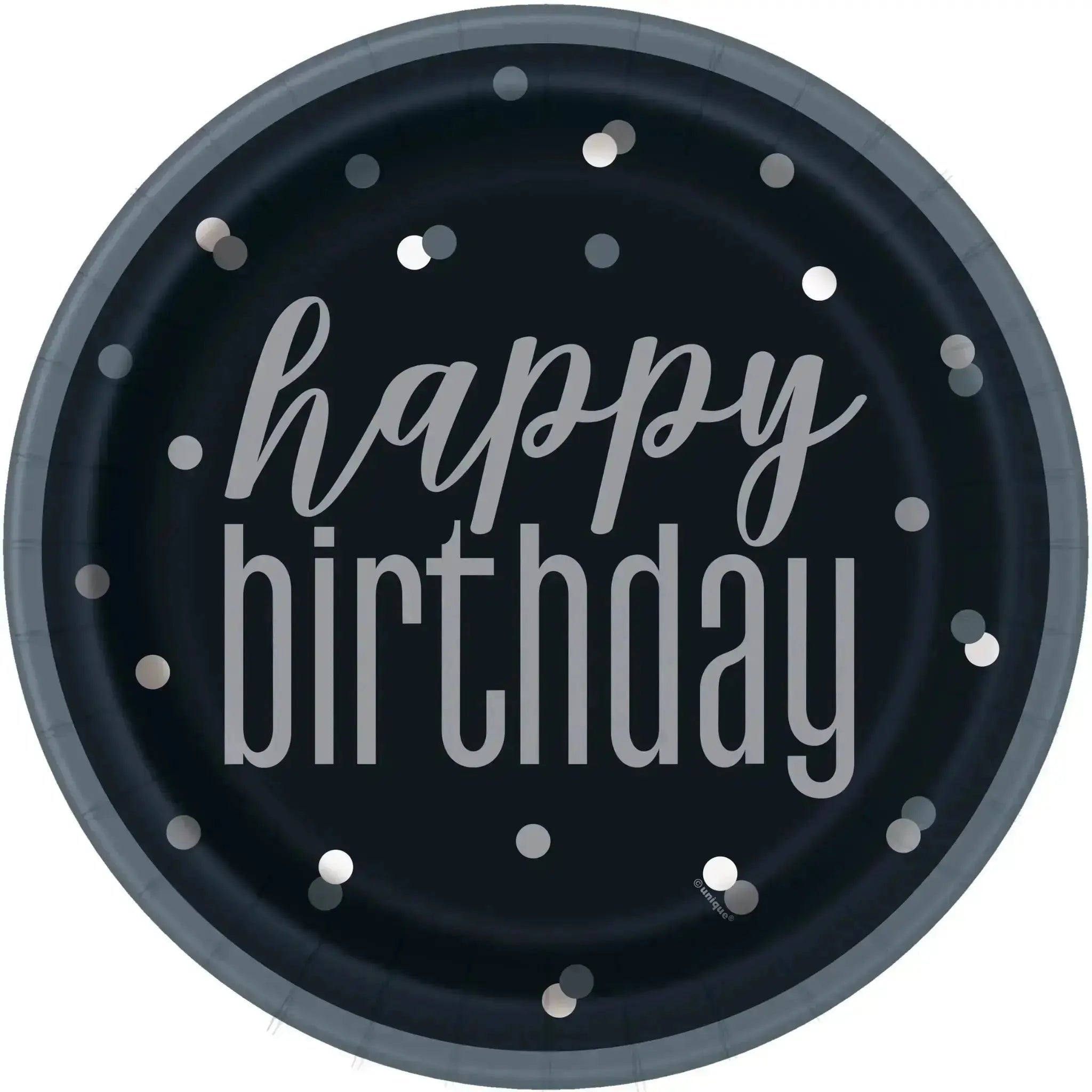 Black Sparkle - Happy Birthday Plates - Pack of 8 | The Party Hut