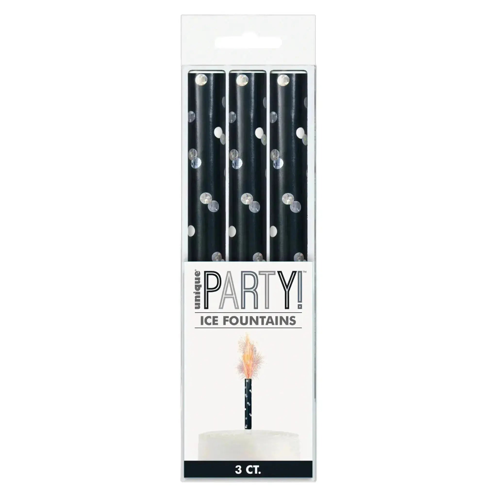 Black Sparkle - Ice Fountain Candles - Pack of 3 | The Party Hut