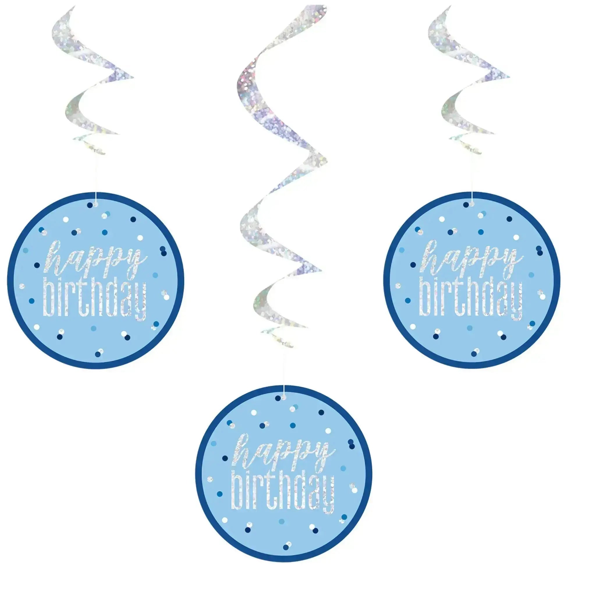 Blue Sparkle - Happy Birthday Hanging Decorations - Pack of 3 | The Party Hut