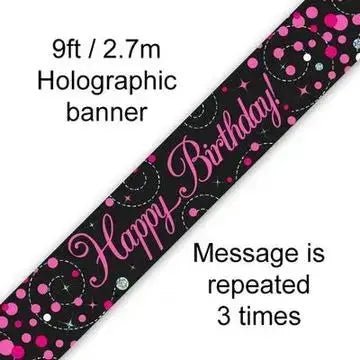 Happy Birthday Banner (Pink Sparkle) 9ft | The Party Hut