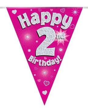 Happy Birthday Bunting (Pink Sparkle) 3.9m | The Party Hut