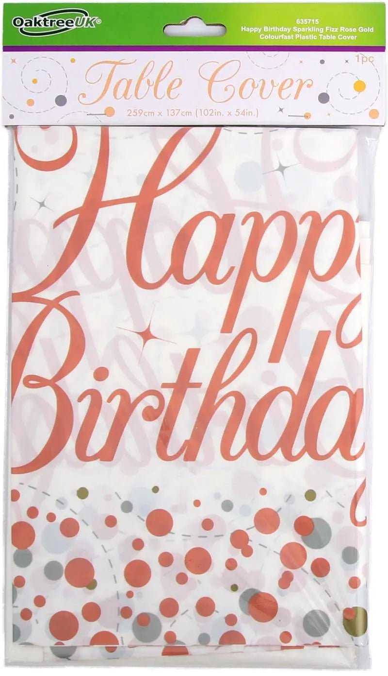 Happy Birthday - Rose Gold Fizz Tablecover | The Party Hut