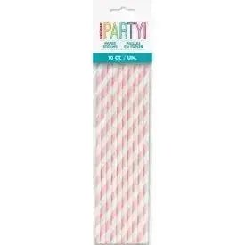 Lovely Pink Striped Paper Straws, 10ct | The Party Hut