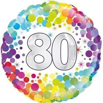 Rainbow Confetti, Age 80 Balloon | The Party Hut