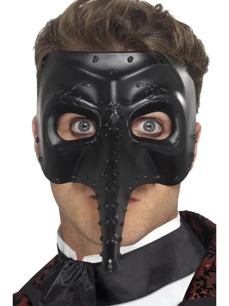 Venetian Gothic Capitano Mask, Black | The Party Hut